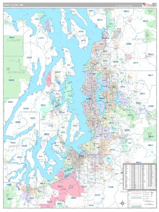 Puget Sound Metro Area Classic style ZIP Code wall map