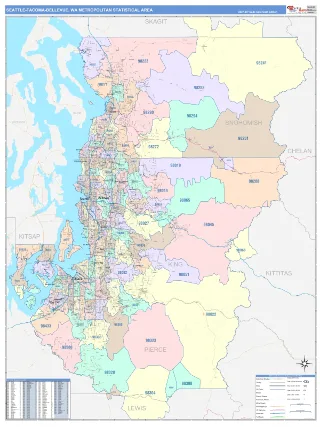 Seattle-Tacoma-Bellevue Metro Area ColorCast style ZIP Code wall map