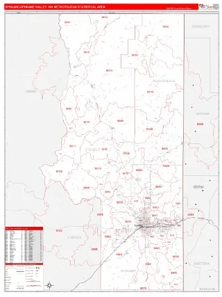 Spokane-Spokane Valley Metro Area RedLine style ZIP Code wall map