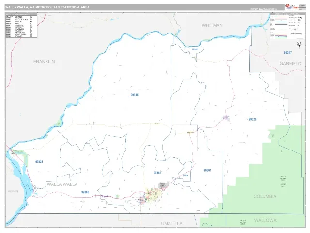 Walla Walla Metro Area ZIP Code Wall Map, Classic style