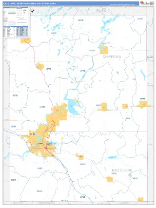 Eau Claire Metro Area Business Reference style ZIP Code wall map