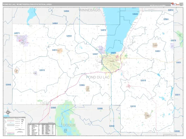 Fond du Lac Metro Area ZIP Code Wall Map, Classic style