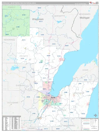 Green Bay Metro Area Classic style ZIP Code wall map