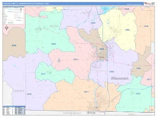 Janesville-Beloit Metro Area ColorCast style ZIP Code wall map