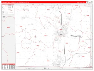 Janesville-Beloit Metro Area RedLine style ZIP Code wall map