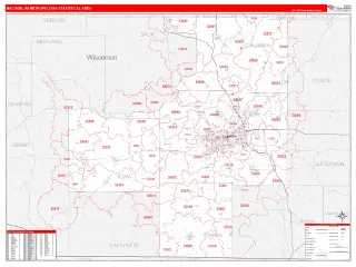 Madison Metro Area RedLine style ZIP Code wall map