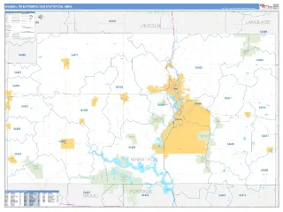 Wausau Metro Area Business Reference style ZIP Code wall map