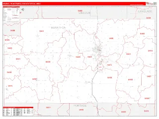 Wausau Metro Area RedLine style ZIP Code wall map