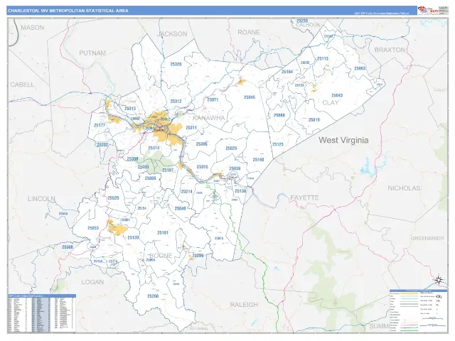 Charleston Metro Area ZIP Code Wall Map, Business Reference style