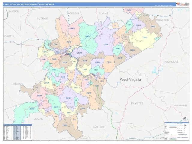 Charleston Metro Area ZIP Code Wall Map, ColorCast style