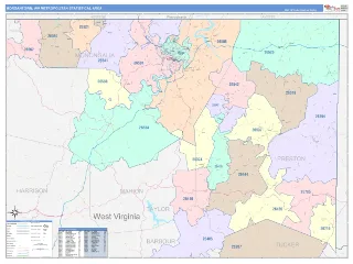 Morgantown Metro Area ColorCast style ZIP Code wall map