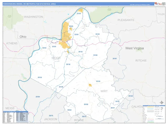 Parkersburg-Vienna Metro Area ZIP Code Wall Map, Business Reference style