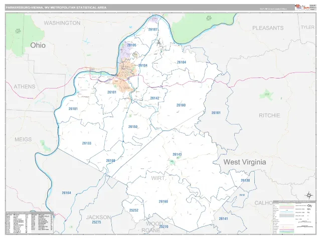 Parkersburg-Vienna Metro Area ZIP Code Wall Map, Classic style