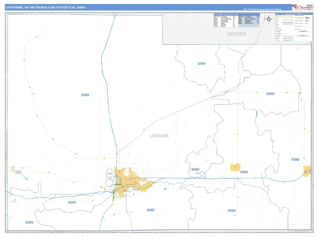 Cheyenne Metro Area ZIP Code Wall Map, Business Reference style