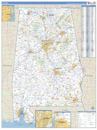 Alabama Business Reference style ZIP Code wall map