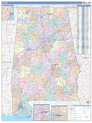 Alabama ColorCast style ZIP Code wall map