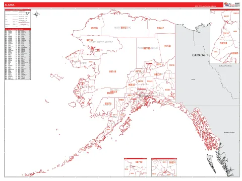 Alaska ZIP Code wall map in the RedLine Style