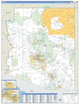 Arizona Business Reference style ZIP Code wall map