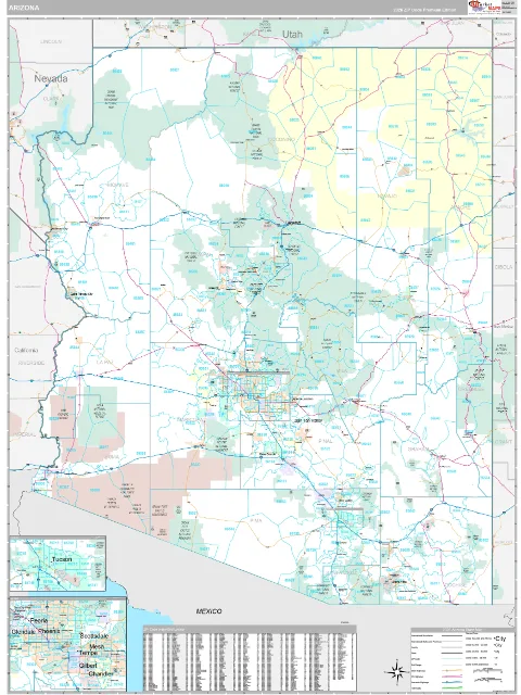 Arizona ZIP Code wall map in the Classic Style