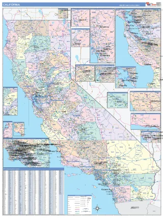 California ColorCast style ZIP Code wall map