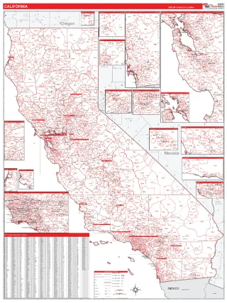 California RedLine style ZIP Code wall map