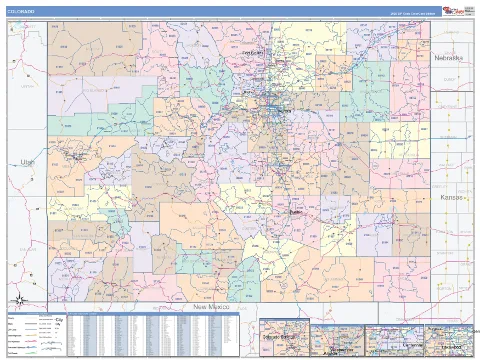 Colorado ZIP Code wall map in the ColorCast Style