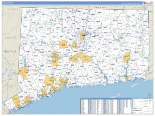 Connecticut Business Reference style ZIP Code wall map