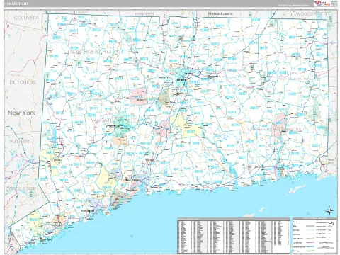 Connecticut ZIP Code wall map in the Classic Style