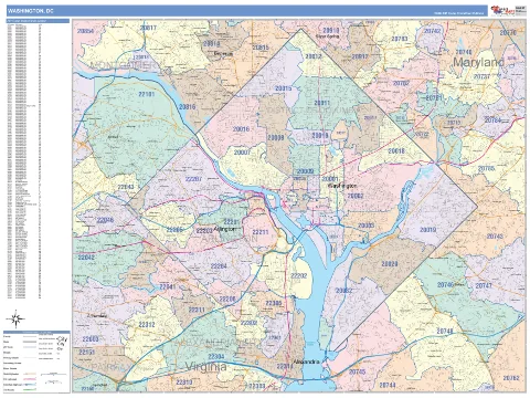 District of Columbia ZIP Code wall map in the ColorCast Style