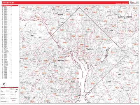 District of Columbia ZIP Code wall map in the RedLine Style