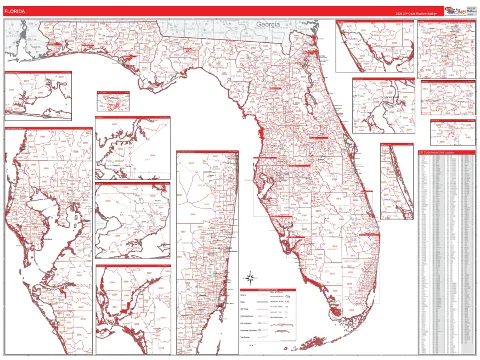 Florida ZIP Code wall map in the RedLine Style