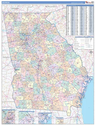 Georgia ColorCast style ZIP Code wall map
