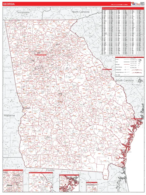 Georgia ZIP Code wall map in the RedLine Style