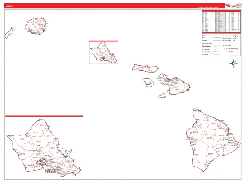 Hawaii ZIP Code wall map in the RedLine Style