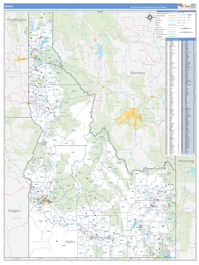 Idaho State ZIP Code Wall Map, Business Reference style