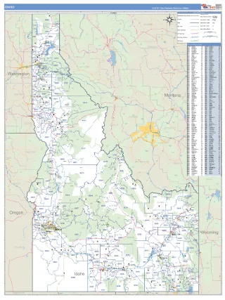 Idaho Business Reference style ZIP Code wall map