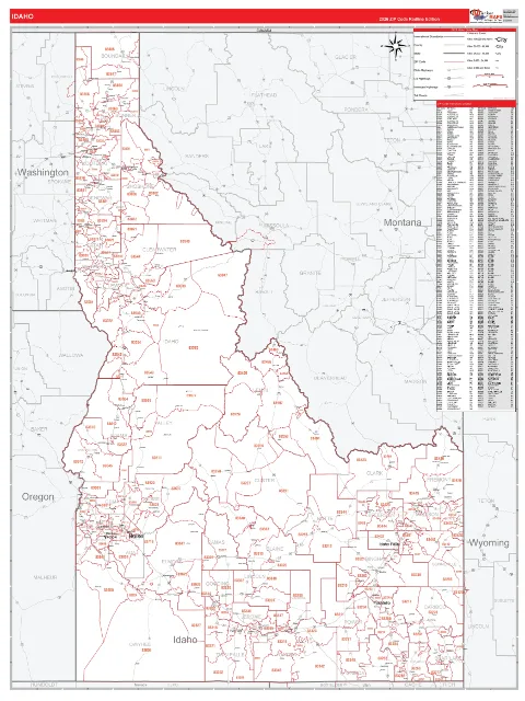 Idaho ZIP Code wall map in the RedLine Style