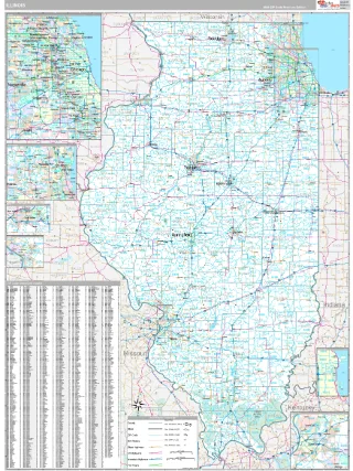Illinois Classic style ZIP Code wall map