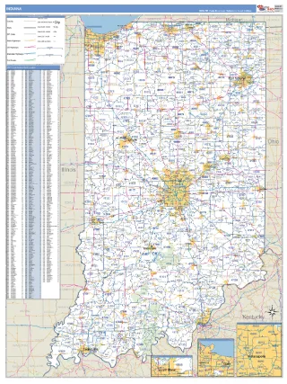 Indiana Business Reference style ZIP Code wall map