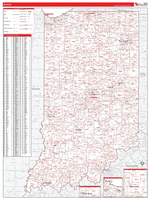 Indiana ZIP Code wall map in the RedLine Style
