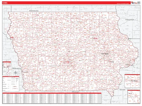 Iowa ZIP Code wall map in the RedLine Style
