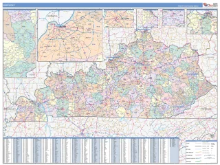 Kentucky ColorCast style ZIP Code wall map