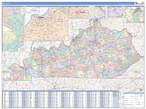 Kentucky ZIP Code wall map in the ColorCast Style