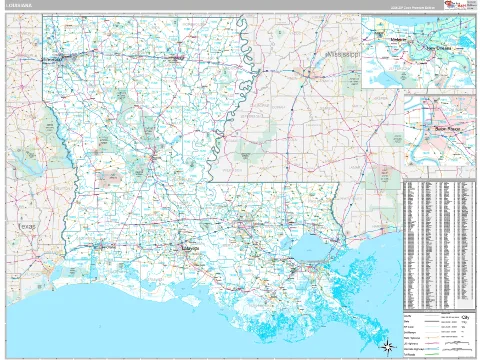 Louisiana ZIP Code wall map in the Classic Style
