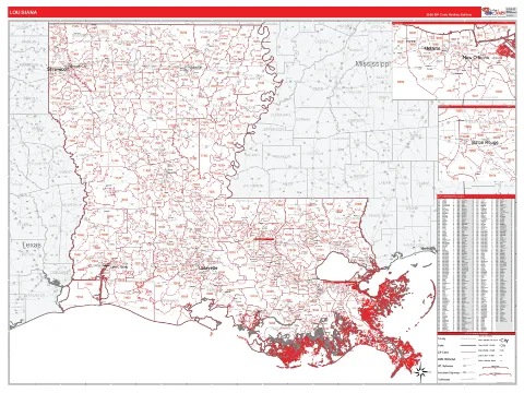 Louisiana ZIP Code wall map in the RedLine Style