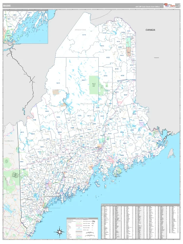 Maine State ZIP Code Wall Map, Classic style