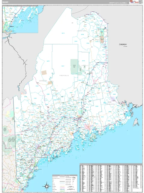 Maine ZIP Code wall map in the Classic Style