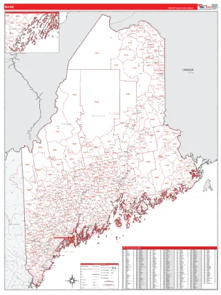 Maine RedLine style ZIP Code wall map