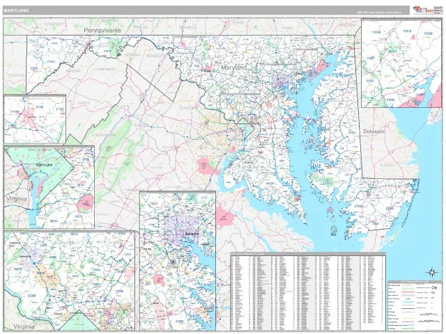 Maryland State ZIP Code Wall Map, Classic style