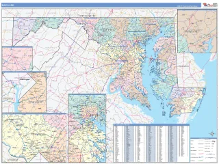 Maryland ColorCast style ZIP Code wall map